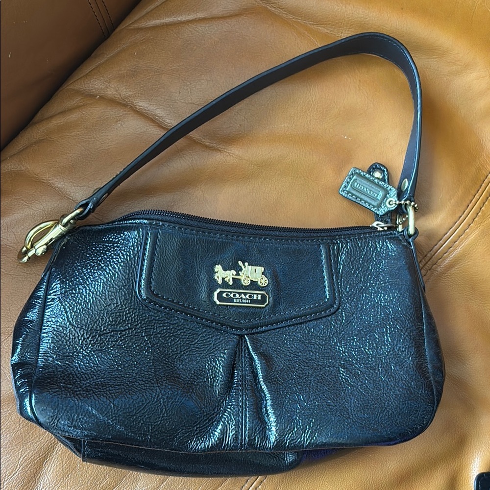Coach Black Patent Leather Shoulder Bag with Signature Logo